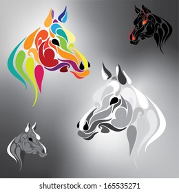 vector set of horses in different colors