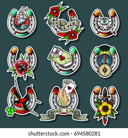 Vector Set of Horseshoes Traditional Tattoo Designs