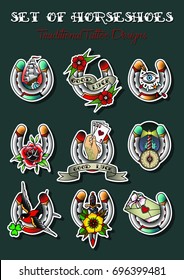 Vector Set of Horseshoes Traditional Tattoo Design