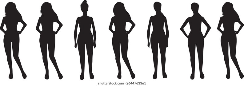 vector set of hot lady girl silhouette