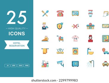 Conjunto de vectores de iconos de reserva de hotel