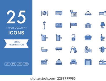 Conjunto de vectores de iconos de reserva de hotel