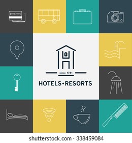 Vector set of hotel and resort logo design. Luxury resort company insignia.