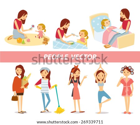 vector set of house keeping and baby care