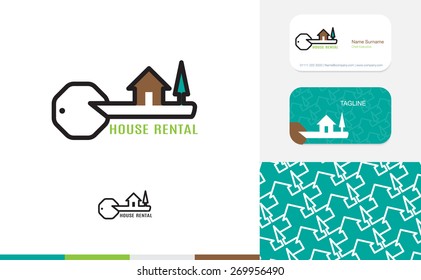 Vector : Set of House logo, business card and pattern for background,Branding identity design, real estate concept