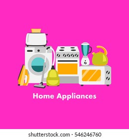 Vector set of household appliances design flat icons