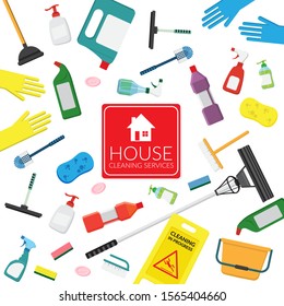 vector set of household supplies cleaning product , tools of house cleaning isolated on white background. template with copy space for text and logo for cleaning service company