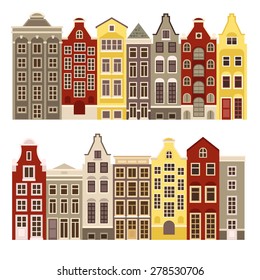 Vector set of houses in the Dutch style. All houses are combined with each other and can be use for greeting cards, covers, stamps, web design  and other purposes.