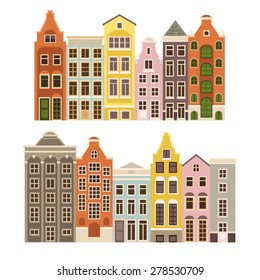 Vector set of houses in the Dutch style. All houses are combined with each other and can be use for greeting cards, covers, stamps, web design  and other purposes.