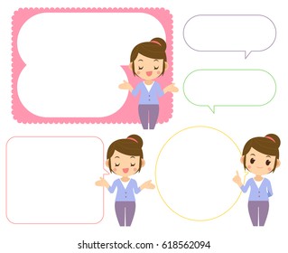 Vector Set of Housewife with Blank Message Symbols, Blank Balloon, Empty board, Isolated on White Background.