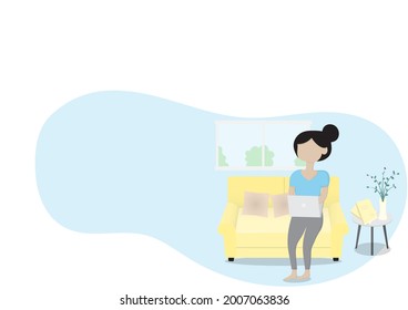 Vector set of how to take care yourself after contact with someone infected with the corona virus (COVID-19), Stay at home and stay away from others for 14 days, Background image about work from home