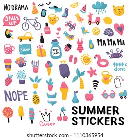 vector set, huge collection of summer stickers on isolated background