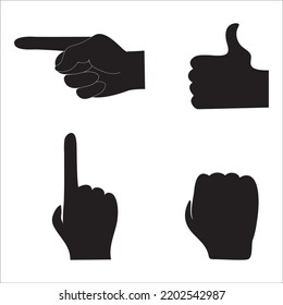Vector Set Of Human hand Gestures Silhouettes Illustration Isolated On White Background