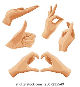 Vector set of human hand pointing emoticon gestures. Illustration depicts emoji fingers in flat style. Pack for card, banner, flyer, poster design