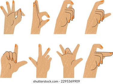 Vector set of human hands with different gestures. Flat style illustration.