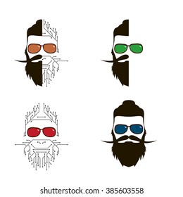 vector set of human individuals hipster. a person who lives in social networks and the Internet. Modern man, follower of new technologies and fashion. The person in the form of electronic circuit