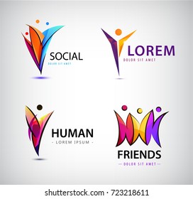 Vector set of human logos. Men group, leader, social group, net, web, communication icons