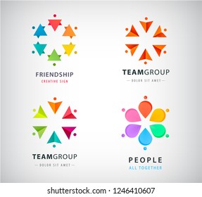 Vector set of human, people circle group logos. Community, creative hub, social connection icons and logo set