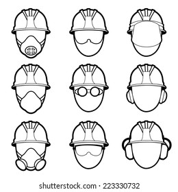 Vector set of human protective work wear icons