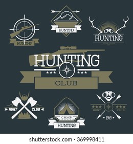 vector set hunting club labels, icons, and design elements on a black background