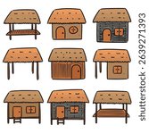 vector set of huts cartoon
