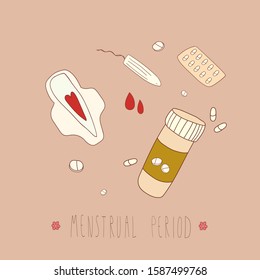 vector set of hygiene items for women.