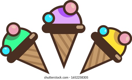 Vector set of ice cream cones  on a white background