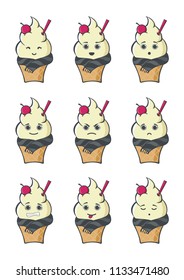 Vector set of Ice Cream cute illustration with expression