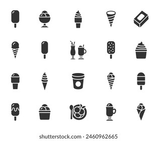 Conjunto de Vector de helados de iconos planos. Píxel perfecto.