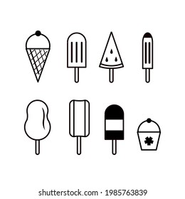 vector set of ice cream icon in different types of dessert illustration