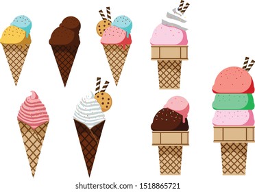 Vector set of ice cream illustration isolated on white background.