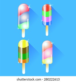 Vector Set of Ice Cream Isolated on Blue Background