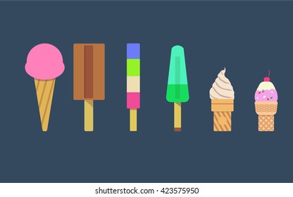 Vector set of ice cream and popsicle