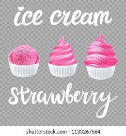 vector Set of Ice cream scoops poster design with Strawberry Soft On transparent background art