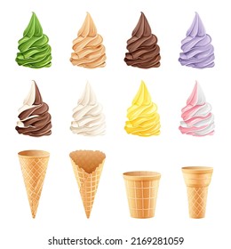 Vector set of ice cream and waffle cones