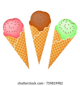 vector set of ice creams with chocolate glaze, berries and jam, hand drawn illustration