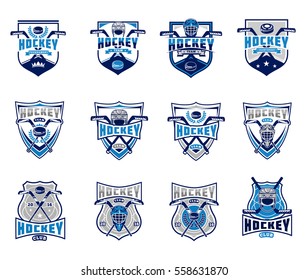 Vector set of ice hockey badges, stickers, emblems