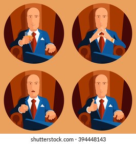  vector set icon businessman sits in an armchair
