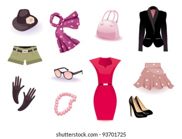 Vector set icon of clothes and accessories