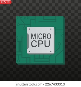 Vector set Icon of computer chips. The processor has the inscription: CPU, chip, micro-chip, processor