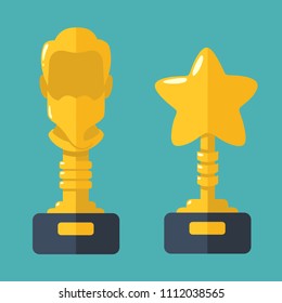Vector set Icon cup award winner for winnings. The prize cup in the form of a head with a beard and a golden cup in the form of a star.