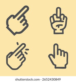 Vetor conjunto ícone mão dedilhando cursor arte retro estilo