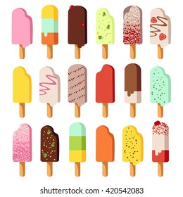 Vector set of icon with ice cream on white background in flat style.