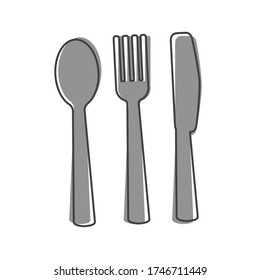 Vector set icon knife, fork, spoon. Cutlery. Table setting  cartoon style on white isolated background.