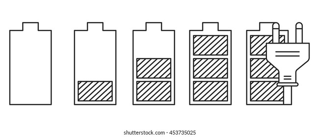 Vector set  icon line battery into different conditions. 