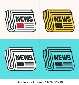 Vector set Icon newspaper. Newspaper Folded in two, newspaper of different colors, text: News.