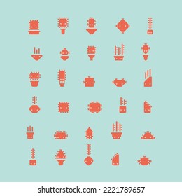 vector set icon plants cactus and succulent small cute eyes