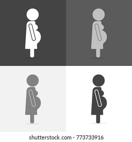 Vector set icon of a pregnant woman. Illustration of a woman awaiting the birth of a child on  white-grey-black color