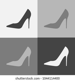Vector set  icon of a shoe. Women's high-heeled shoes on grey background