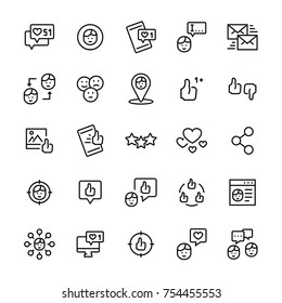 Vector set icon of social networks in thin line style.